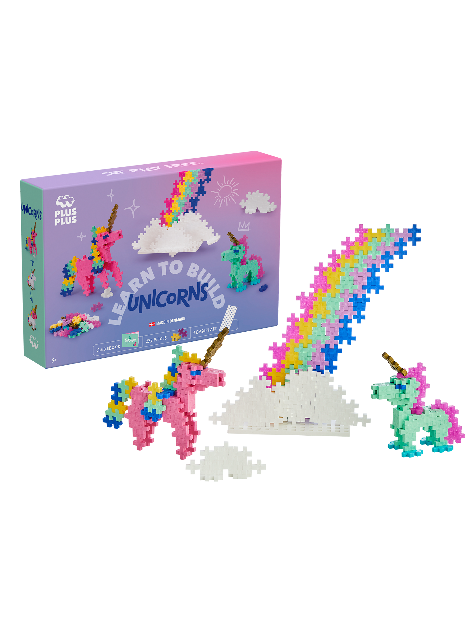 Colourful Learn to Build Unicorns set with 275 Plus-Plus pieces and building plate β create your own magical unicorn with imaginative and creative play